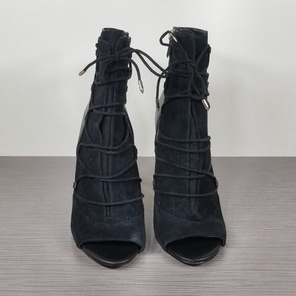Sam Edelman Asher Black Suede & Leather Open Toe Lace-Up Booties Womens Size 8.5 - Picture 2 of 12